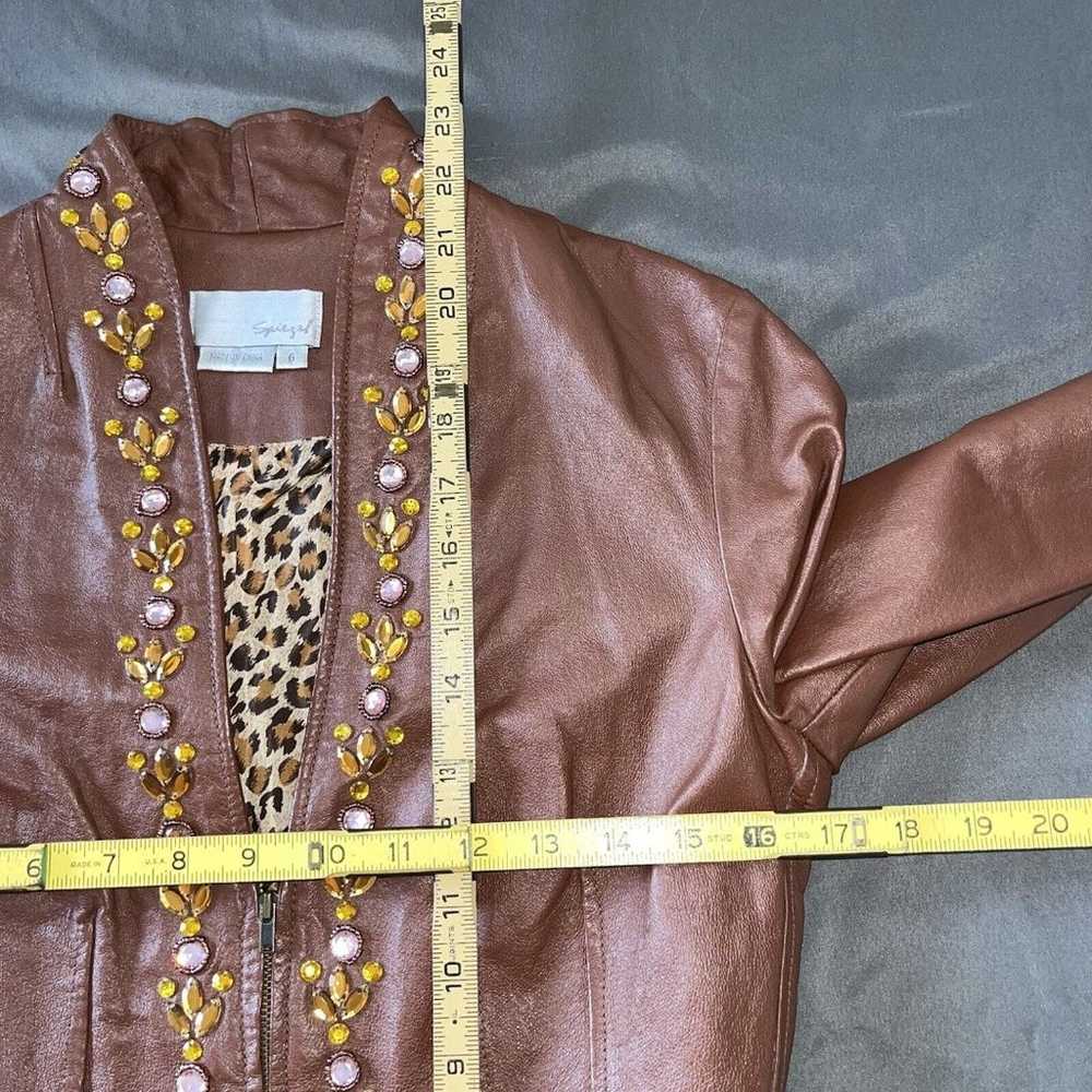 Vintage SPIEGEL Brown Leather Moto Jacket Jewel R… - image 9