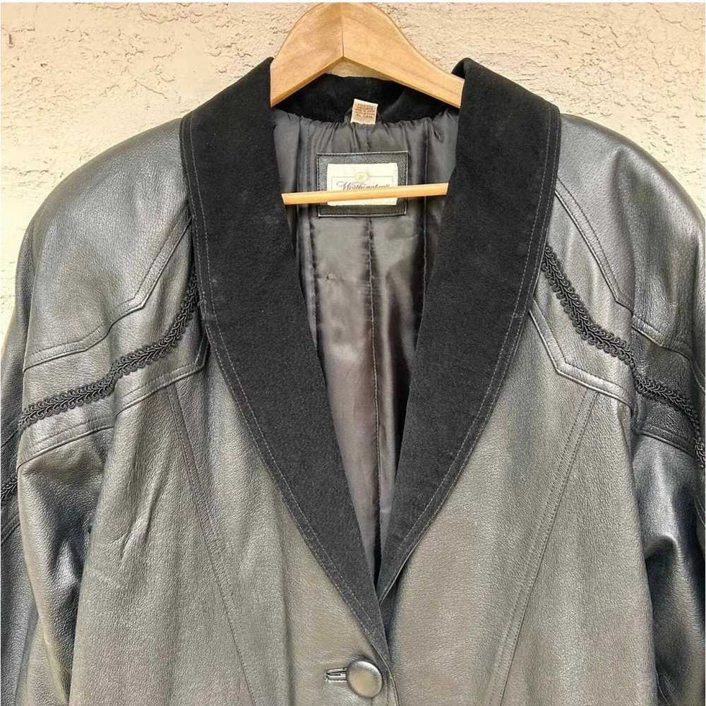 Vintage Leather Suede Long Black Coat Womens Medi… - image 3