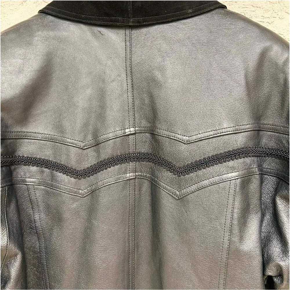 Vintage Leather Suede Long Black Coat Womens Medi… - image 4