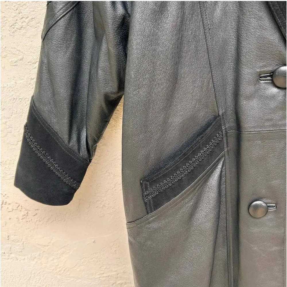 Vintage Leather Suede Long Black Coat Womens Medi… - image 7