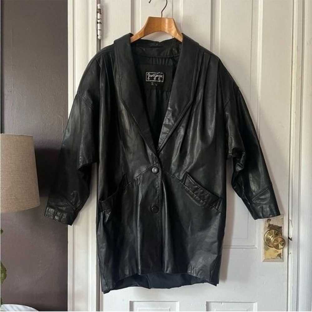 Vintage Leather Trench Jacket Puff Sleeve Button … - image 10