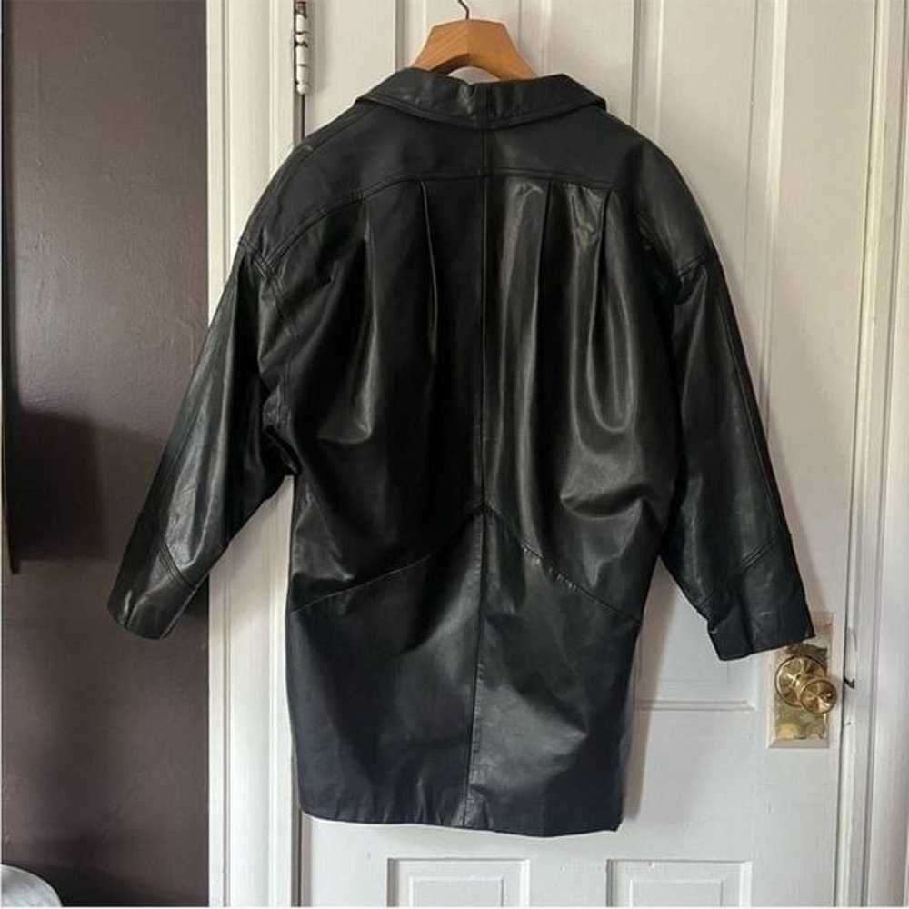 Vintage Leather Trench Jacket Puff Sleeve Button … - image 6