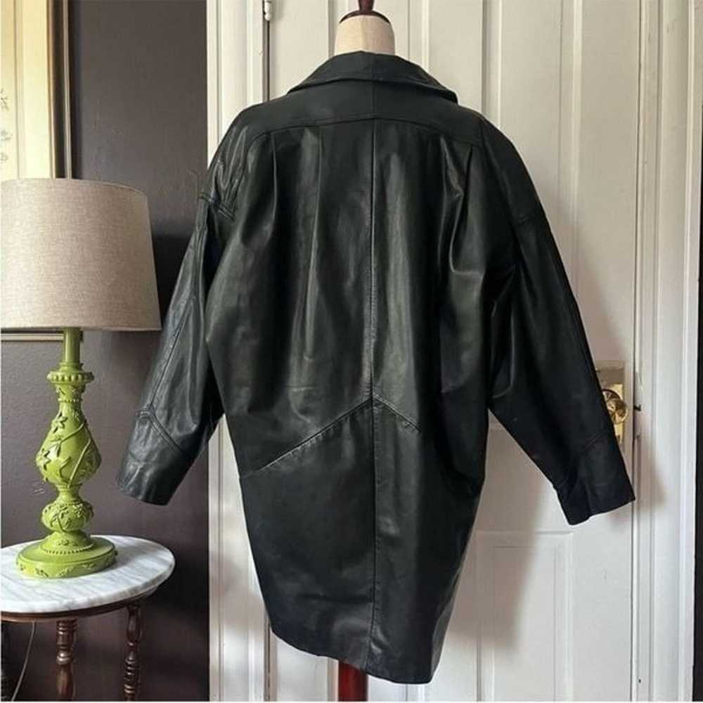 Vintage Leather Trench Jacket Puff Sleeve Button … - image 8