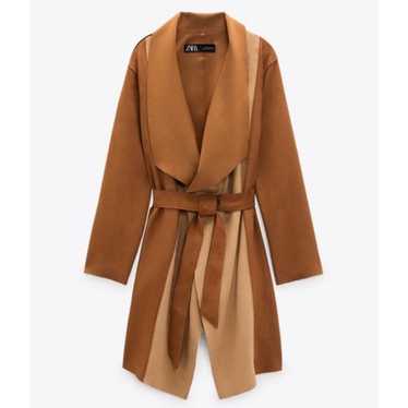 Zara Patchwork Brown Faux Suede Jacket - size S