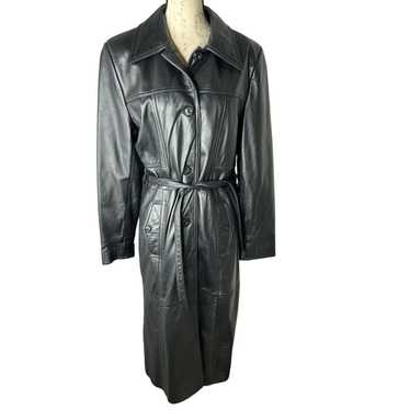 Wilsons Maxima Black Leather Long Trench Coat Wom… - image 1