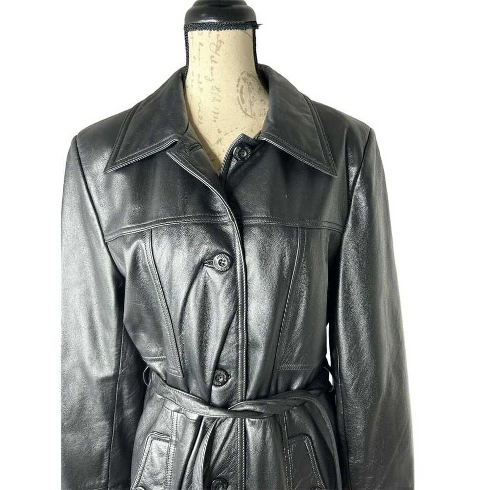 Wilsons Maxima Black Leather Long Trench Coat Wom… - image 2