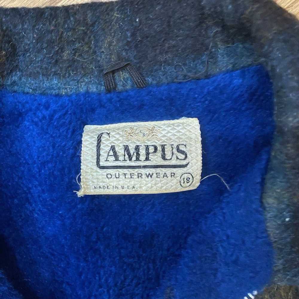 VTG Campus Outerwear Sz 18 Plaid Wool Blue Fleece… - image 2