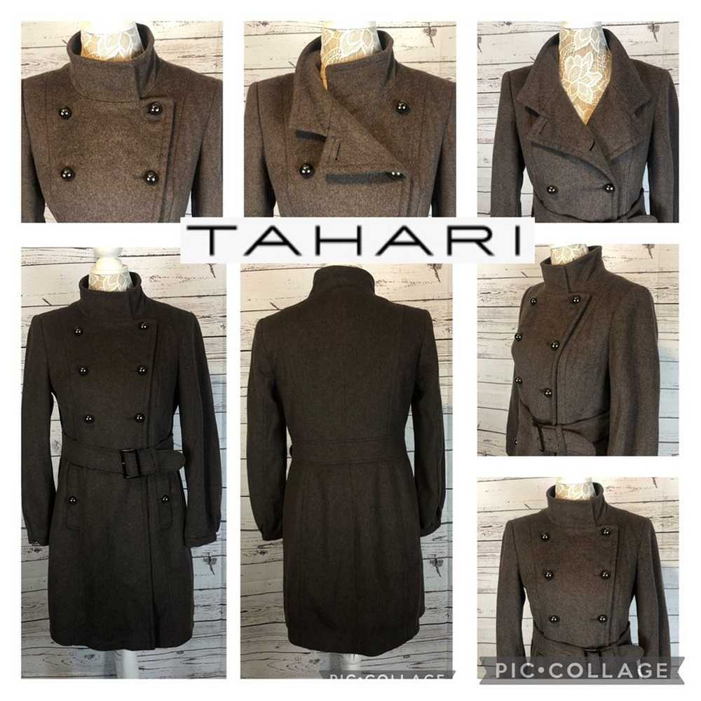 TAHARI Wool double breasted high neck Belted Coat… - image 3
