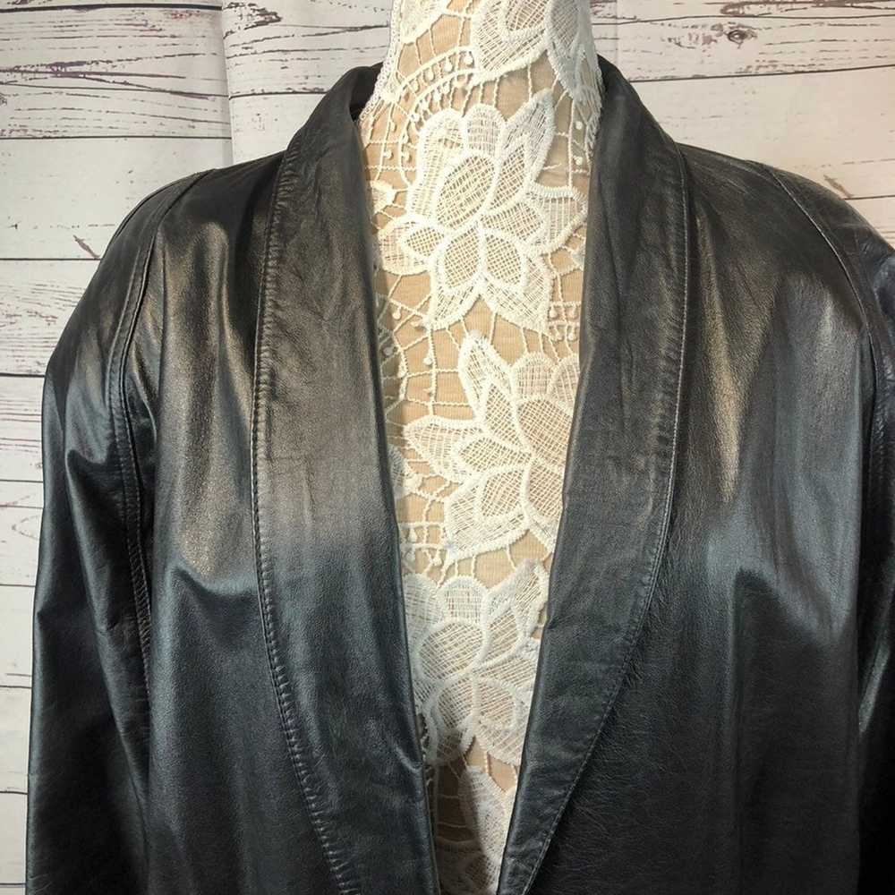 Vintage 80s Charles Klein Black Leather shawl col… - image 11
