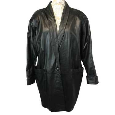 Vintage 80s Charles Klein Black Leather shawl col… - image 1