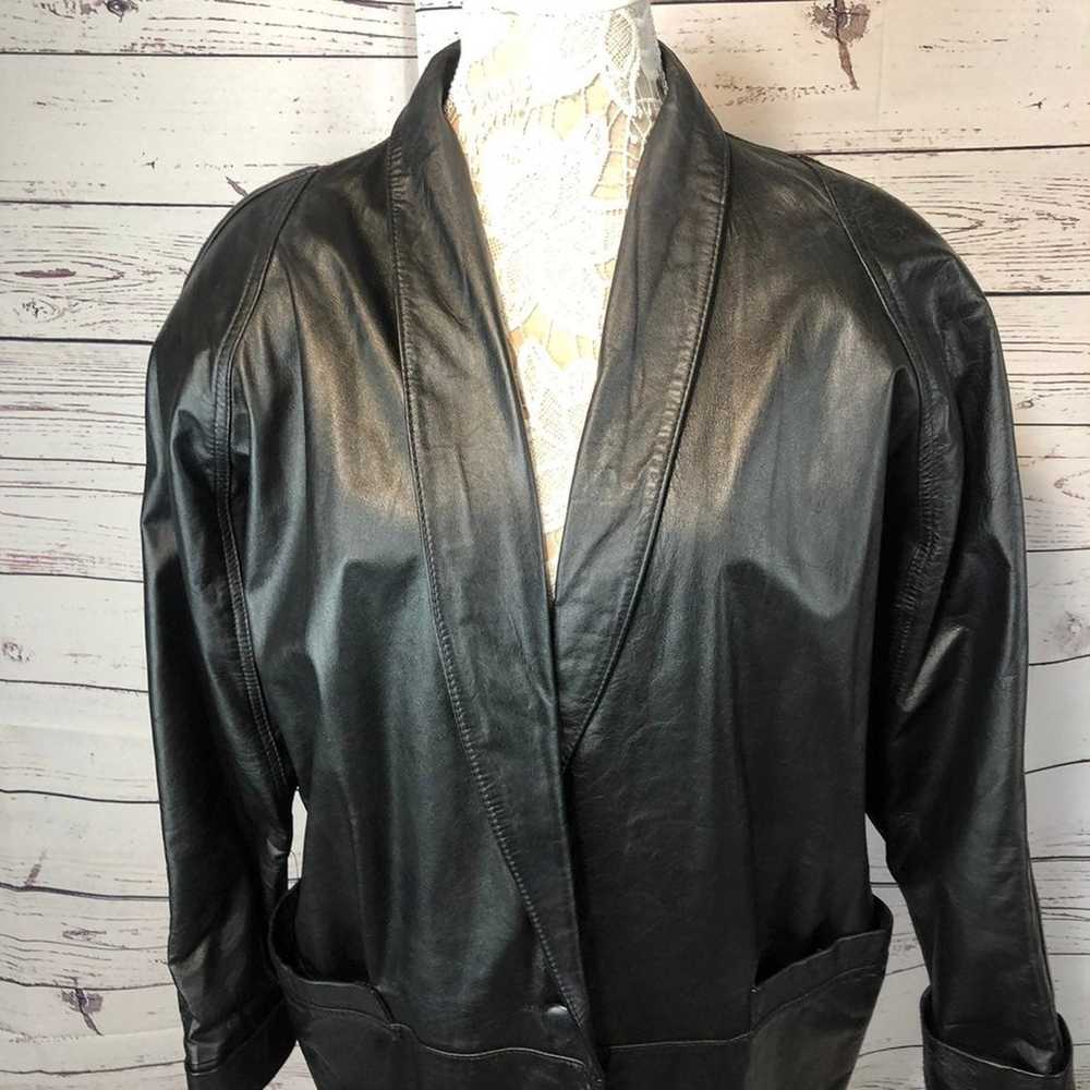 Vintage 80s Charles Klein Black Leather shawl col… - image 5
