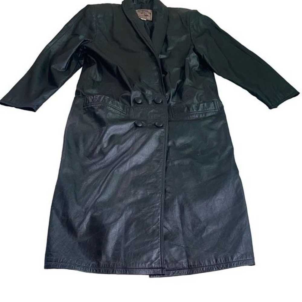 Vintage Leather 90s UK Goth Biker Long Trenchcoat… - image 1