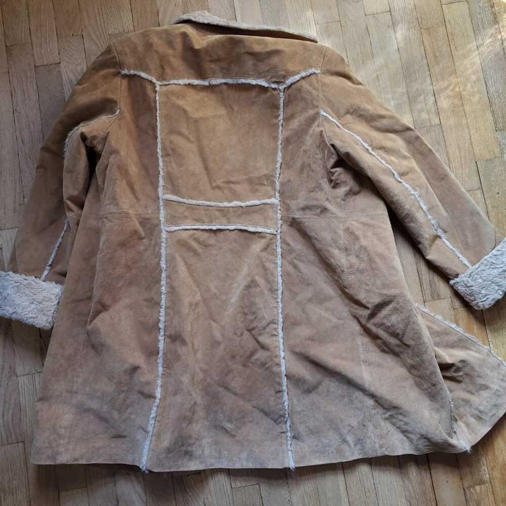 Vintage 90s Y2K Long Line Tan Fur Trim Suede Leat… - image 12