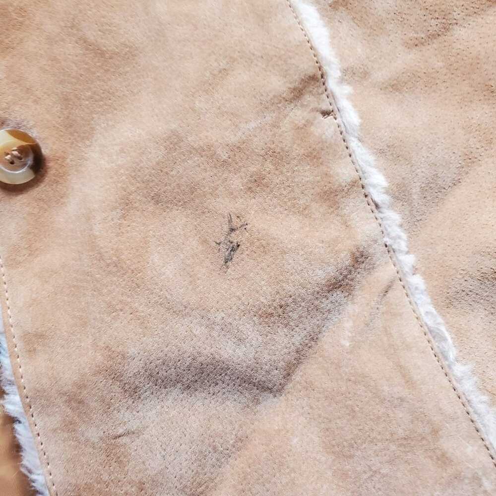 Vintage 90s Y2K Long Line Tan Fur Trim Suede Leat… - image 5