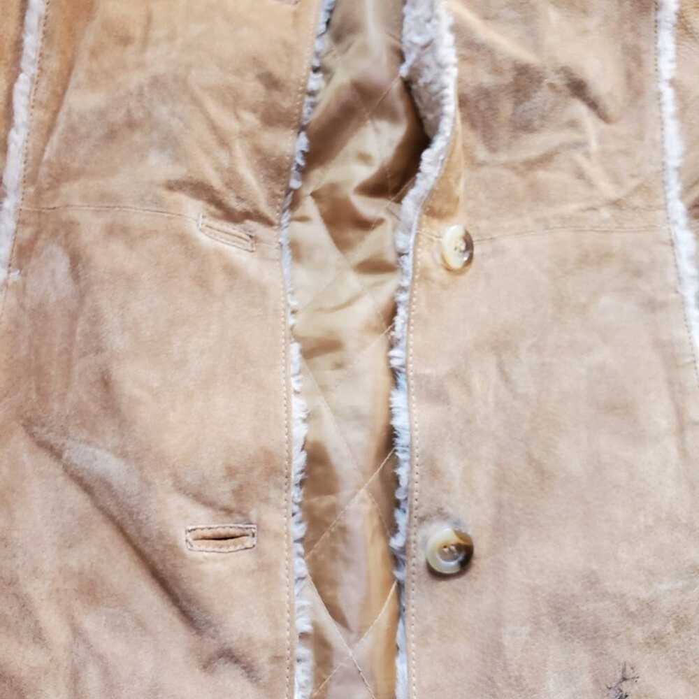 Vintage 90s Y2K Long Line Tan Fur Trim Suede Leat… - image 6