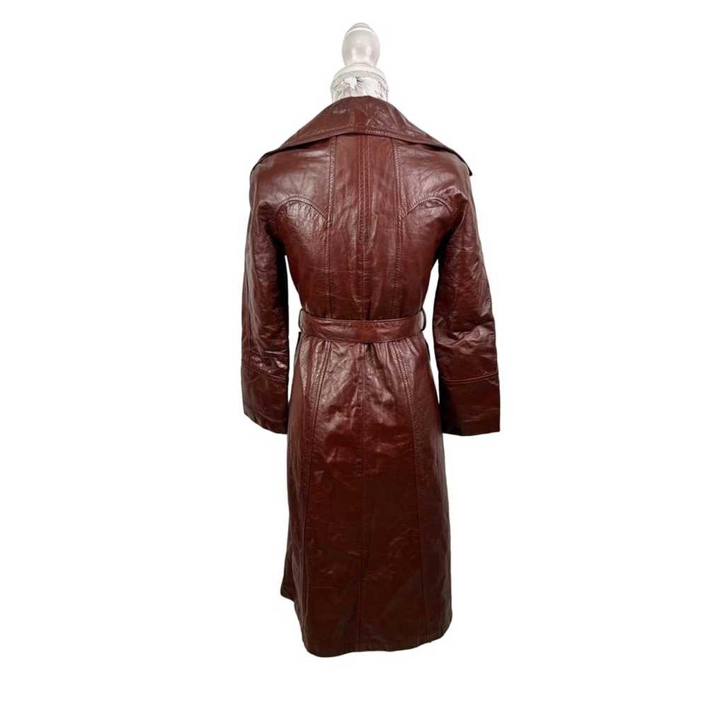 Vintage 70s Reddish Brown Leather Belted Trench C… - image 2