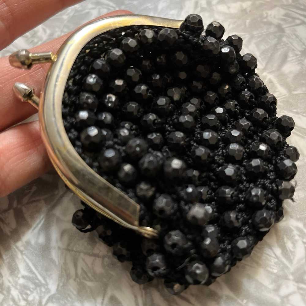 Vintage Black Beaded Change Purse Made in Hong Ko… - image 1