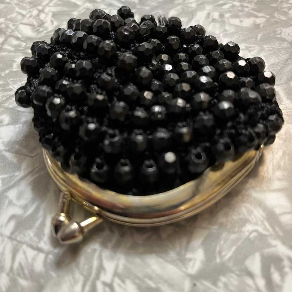 Vintage Black Beaded Change Purse Made in Hong Ko… - image 2