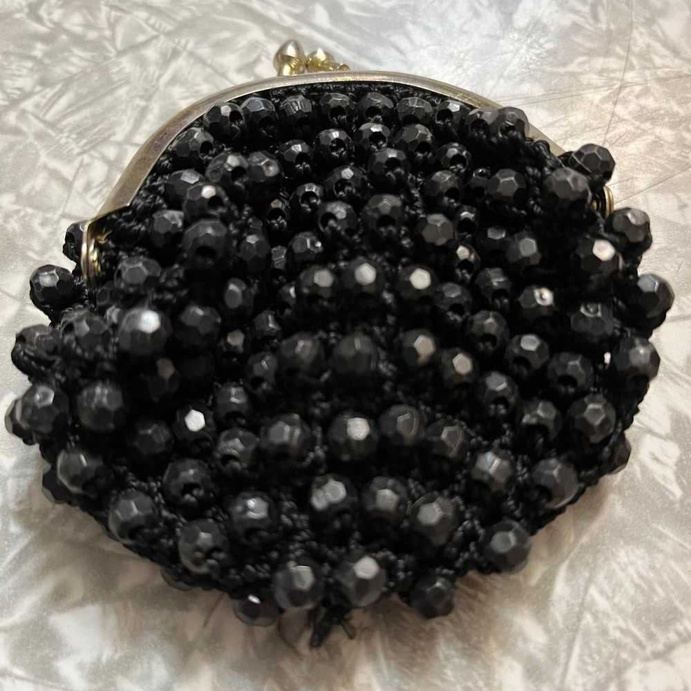 Vintage Black Beaded Change Purse Made in Hong Ko… - image 4