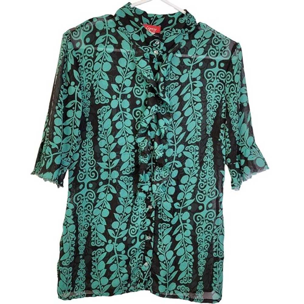 Vintage 90s Ruffle Blouse Women Small Colorful Sh… - image 5