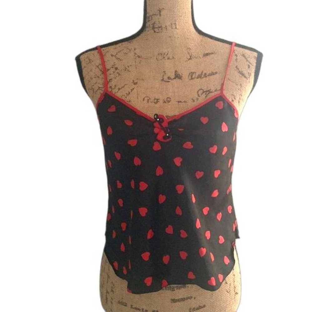 Vintage Sedu Black Red Heart Print Satin Lingerie… - image 1