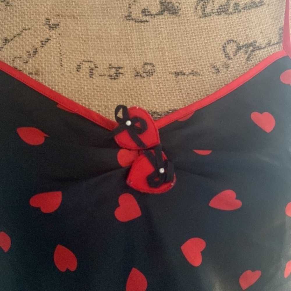 Vintage Sedu Black Red Heart Print Satin Lingerie… - image 2