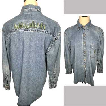 Woolrich VINTAGE 90s Womens M Embroidered Denim S… - image 1