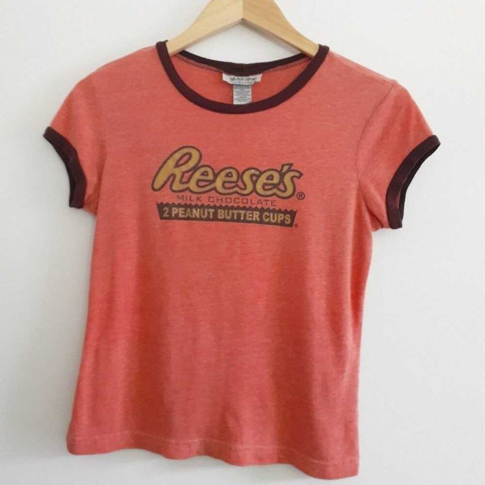 Self Esteem Vintage Reese's Baby Tee Heathered Or… - image 2