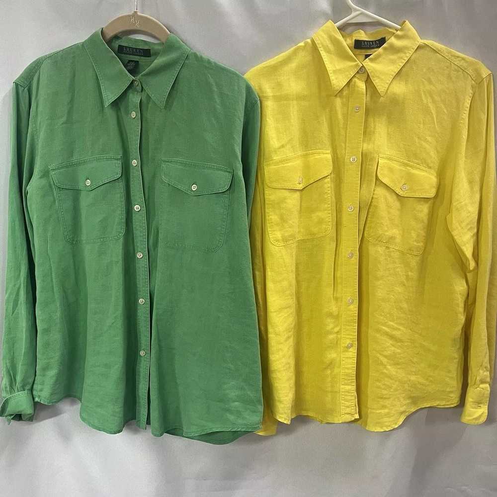 Lauren Ralph Lauren Linen Button Down Shirt-Green… - image 1