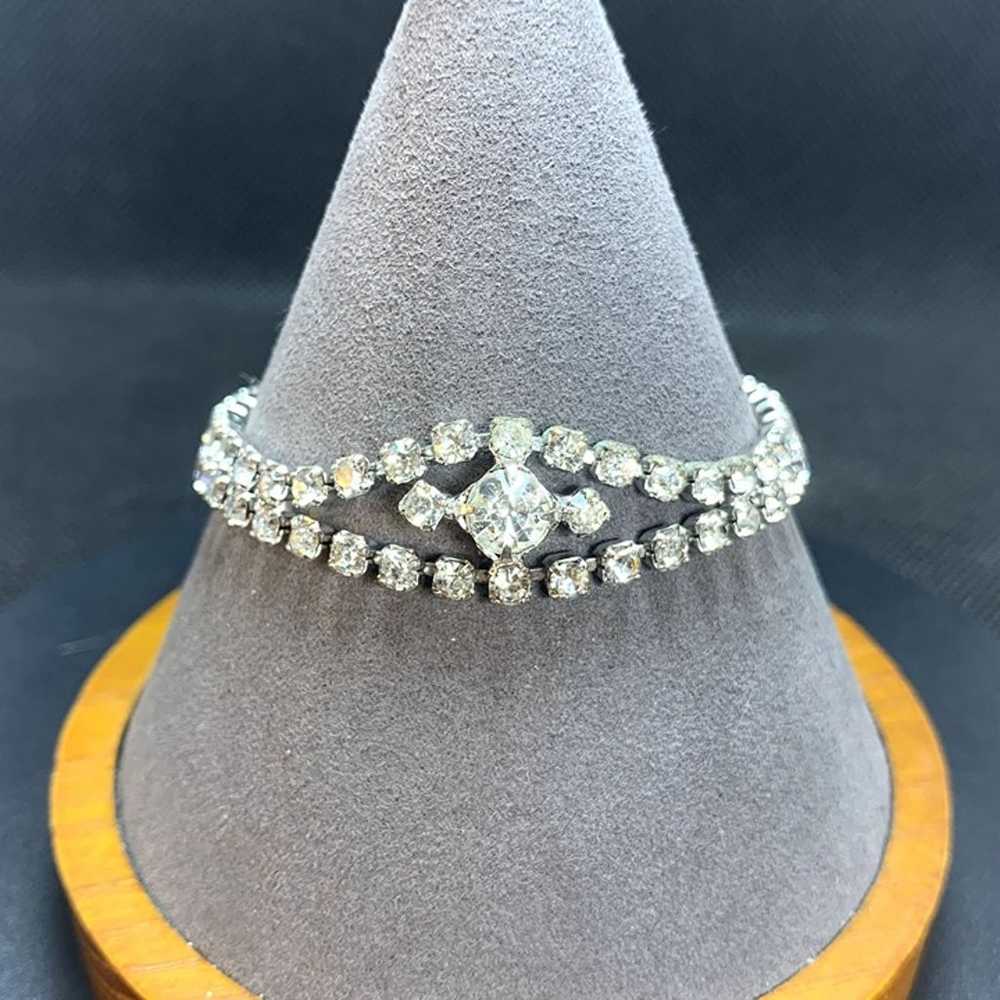 Silvertone Art Deco Style Crystal Bracelet Formal… - image 1