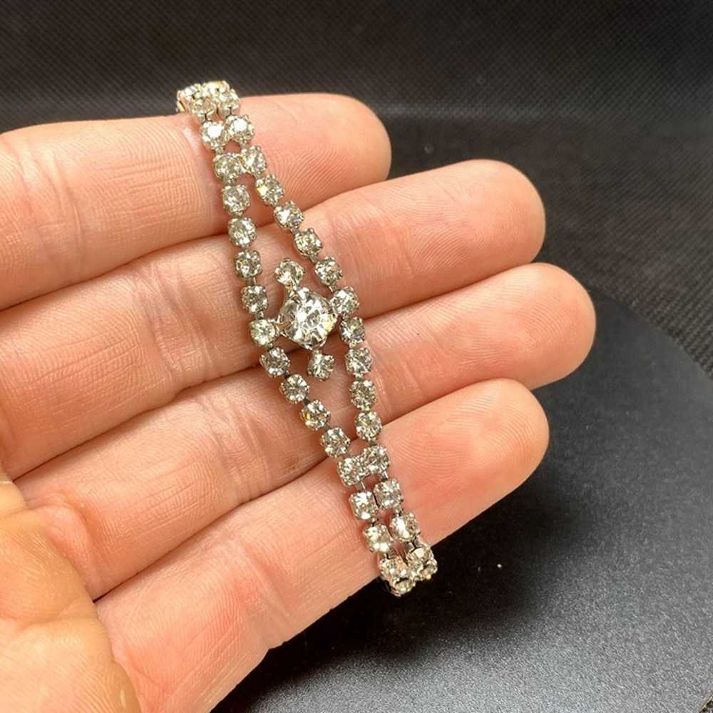 Silvertone Art Deco Style Crystal Bracelet Formal… - image 4
