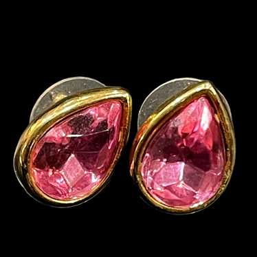 Vintage Trifari Pink Glass & Gold Tone Teardrop P… - image 1