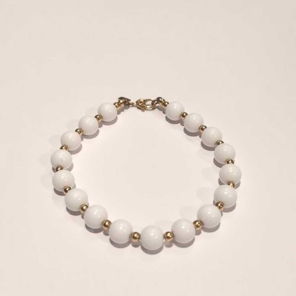 3679 Monet Vintage White and Gold Beaded Tennis B… - image 1