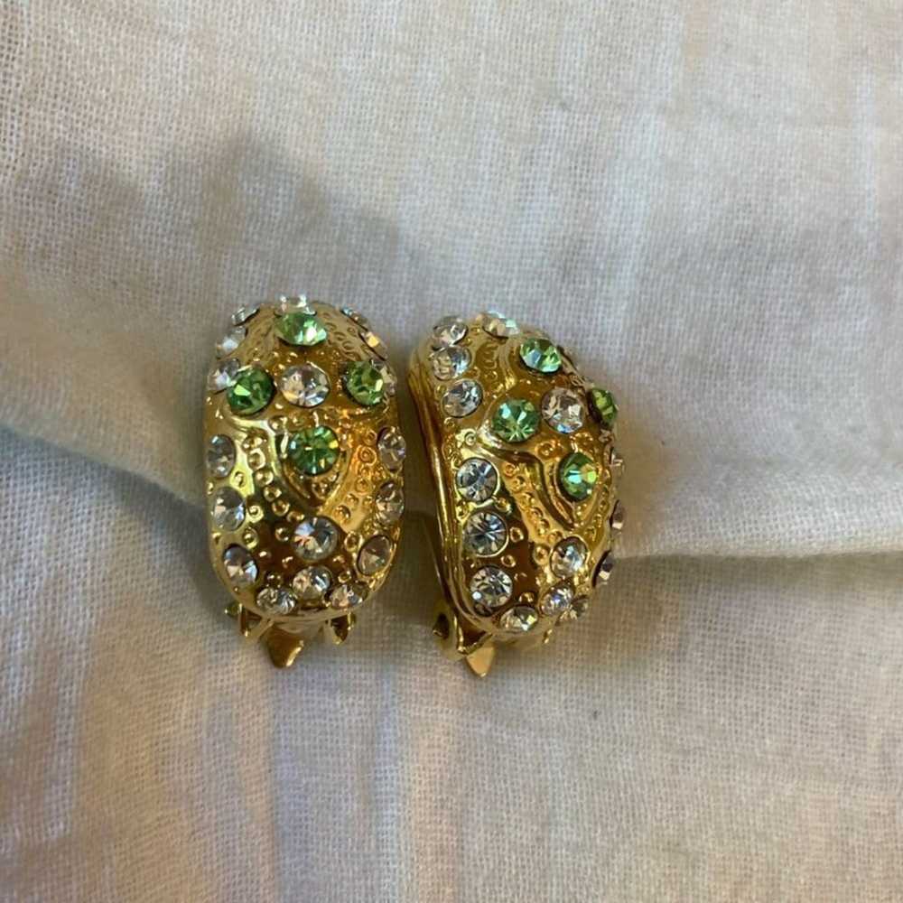 Gold Tone Vintage Clip on Earrings with Green & C… - image 3