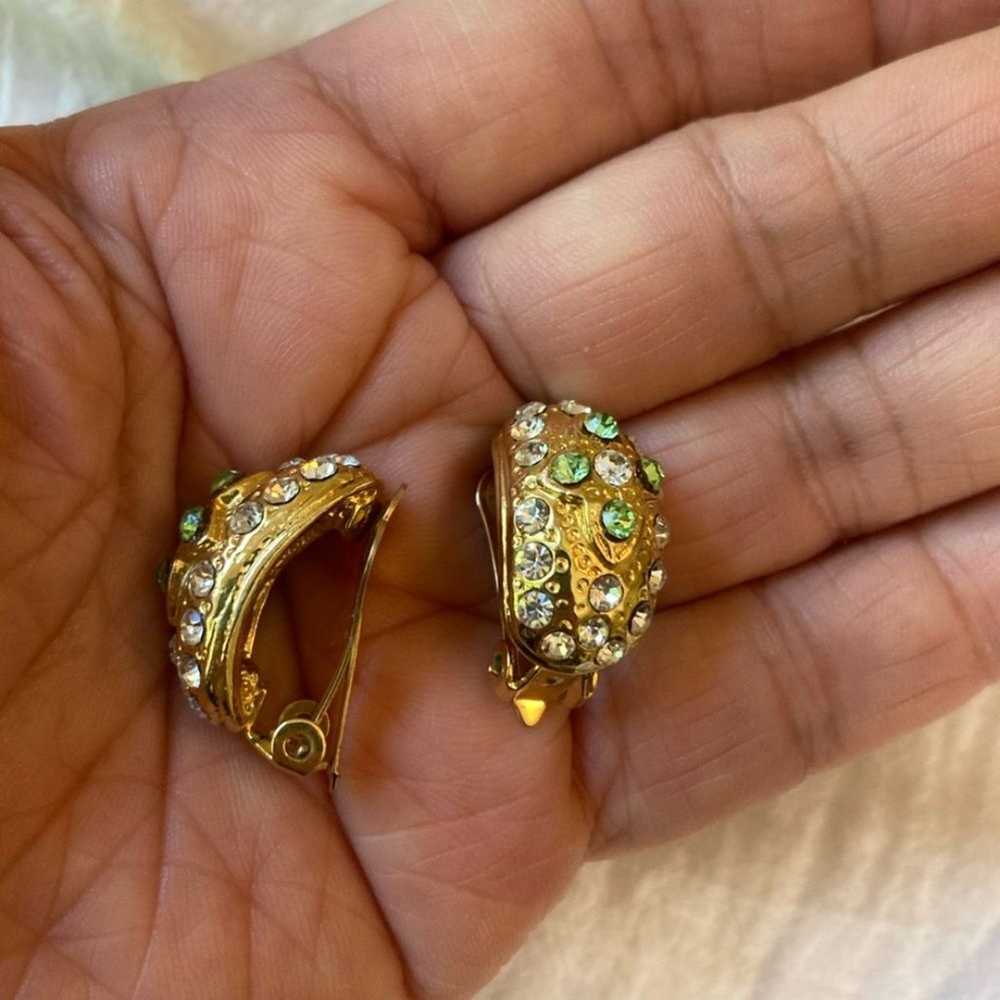 Gold Tone Vintage Clip on Earrings with Green & C… - image 7