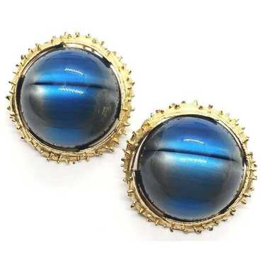 Gorgeous Vintage Gold Plated Blue Cabochon Statem… - image 1