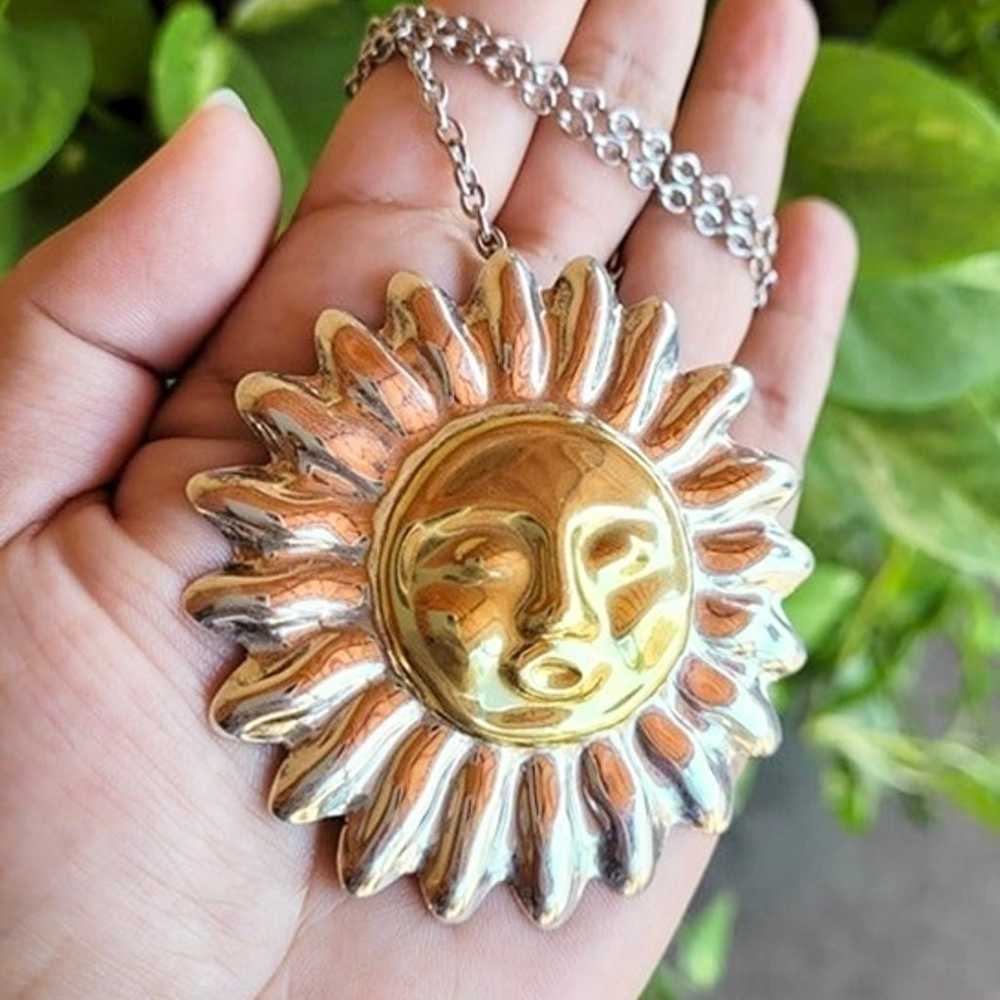 Huge Sterling Silver Sun Pendant Necklace - image 10