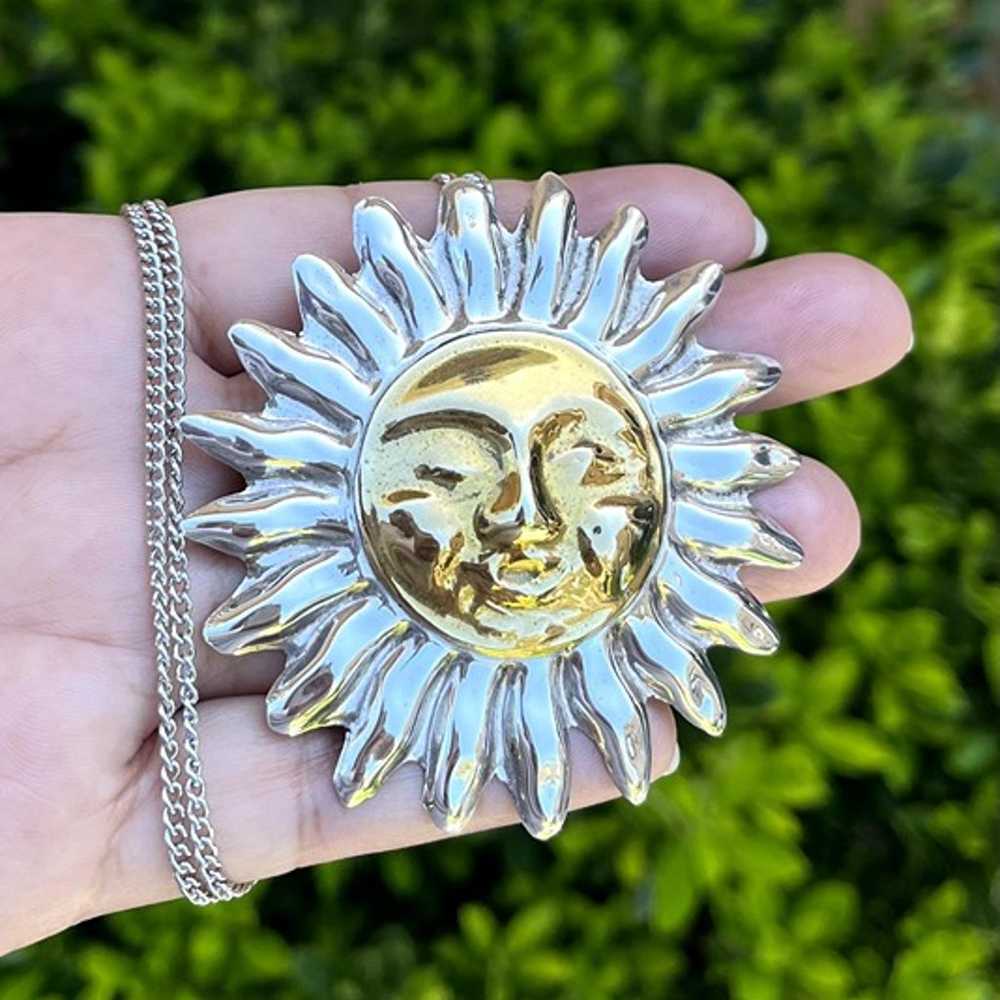 Huge Sterling Silver Sun Pendant Necklace - image 12
