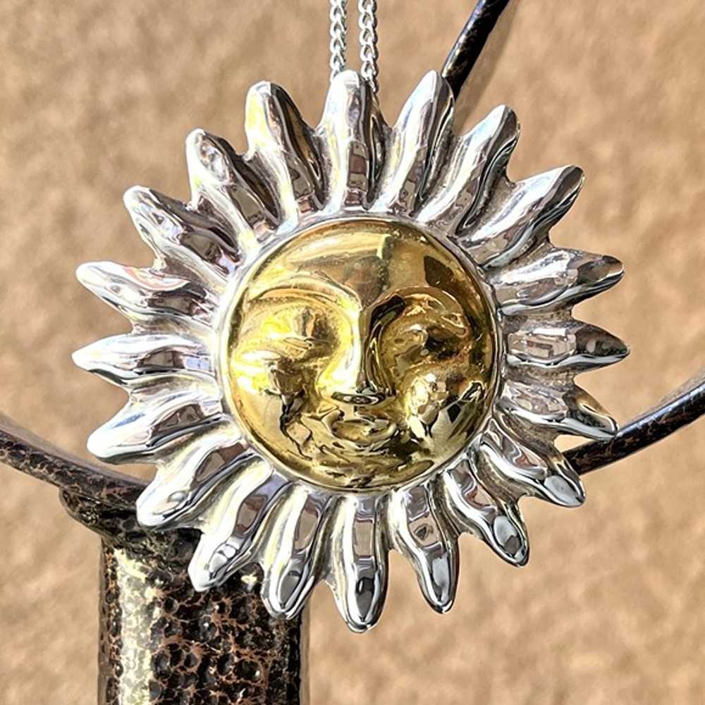 Huge Sterling Silver Sun Pendant Necklace - image 1