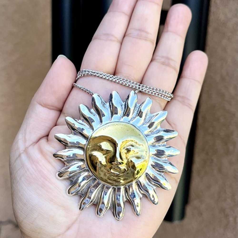 Huge Sterling Silver Sun Pendant Necklace - image 2