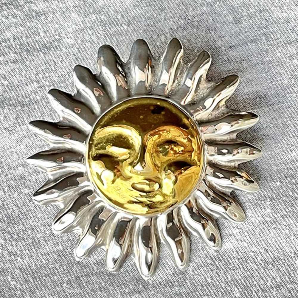 Huge Sterling Silver Sun Pendant Necklace - image 4