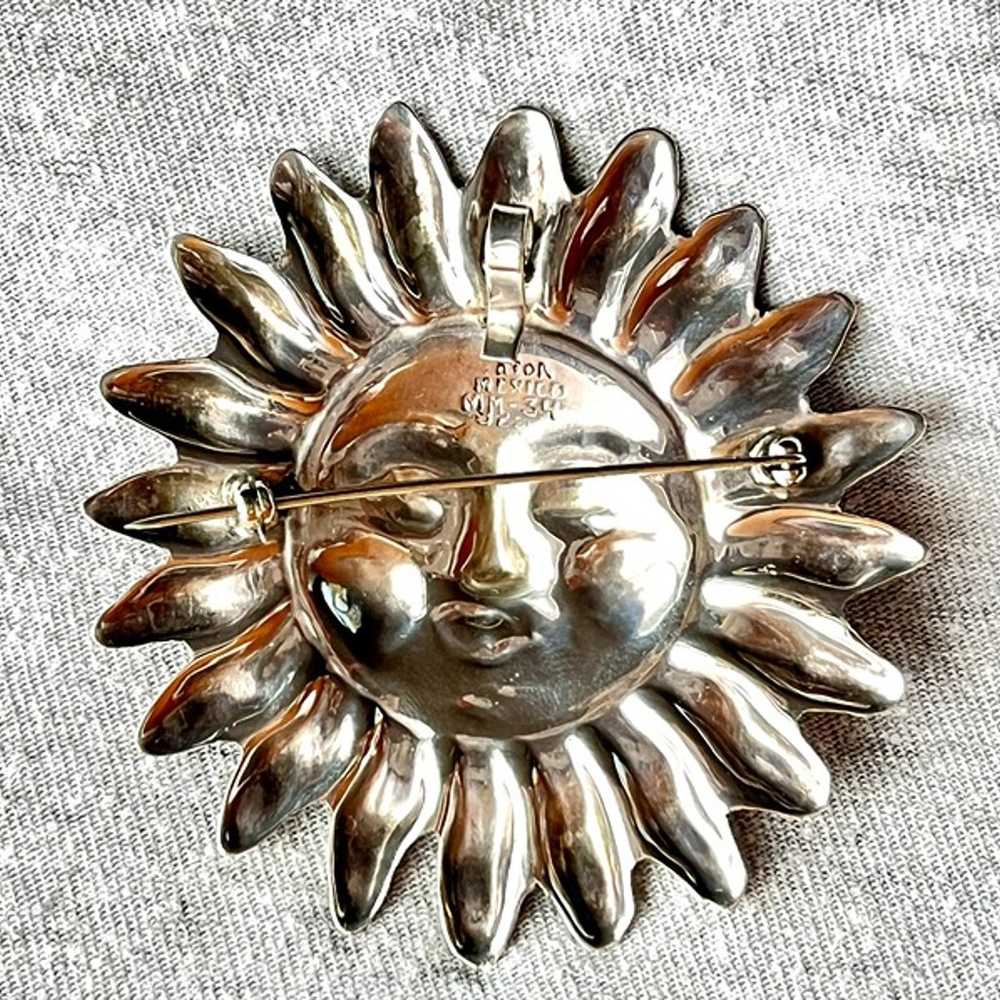 Huge Sterling Silver Sun Pendant Necklace - image 5