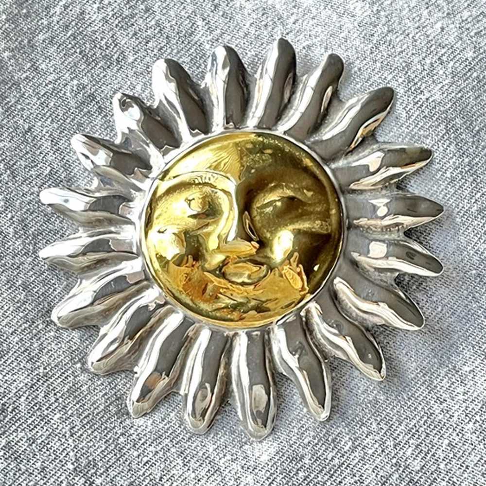 Huge Sterling Silver Sun Pendant Necklace - image 6
