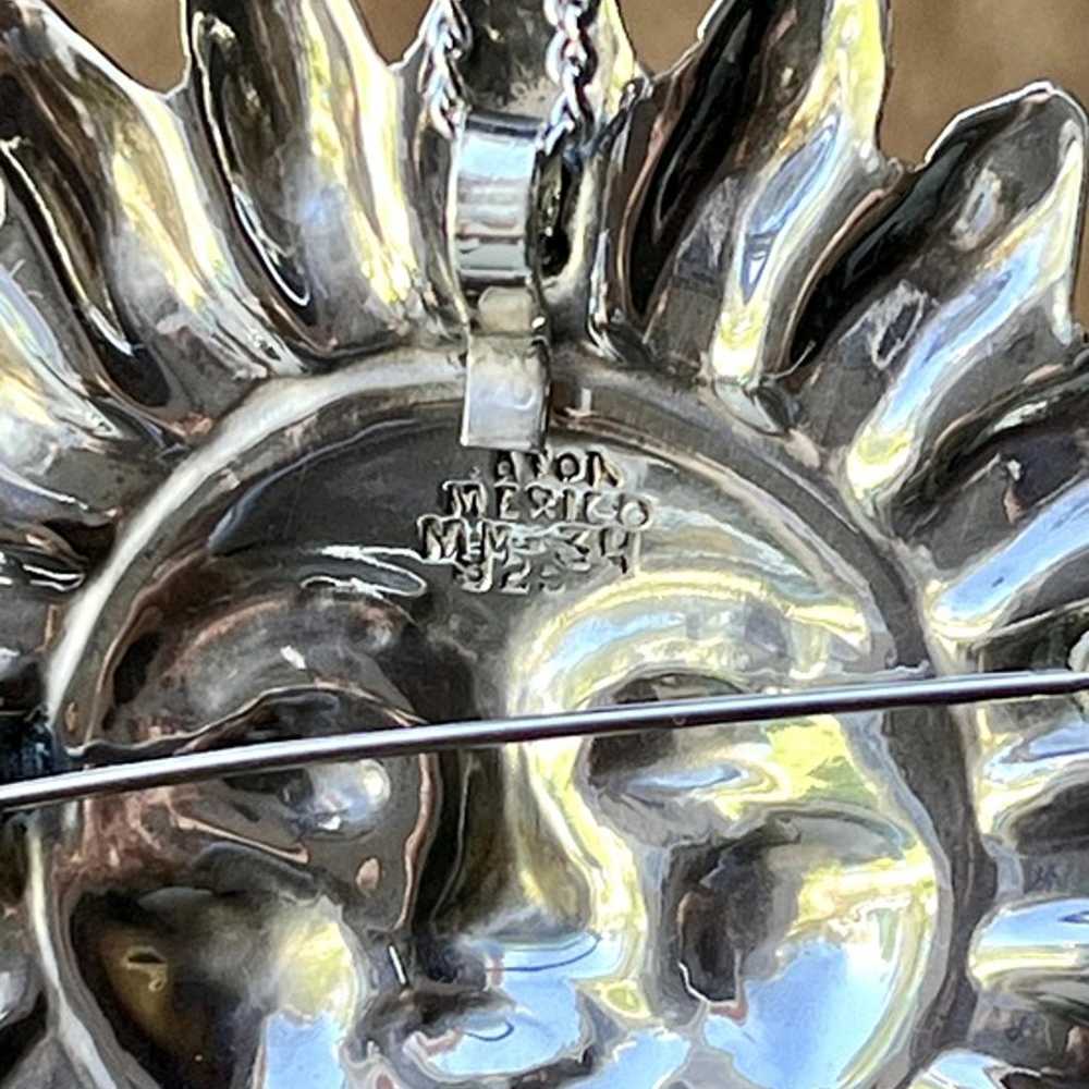 Huge Sterling Silver Sun Pendant Necklace - image 7