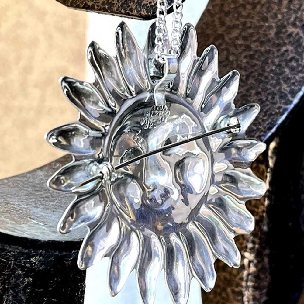 Huge Sterling Silver Sun Pendant Necklace - image 9
