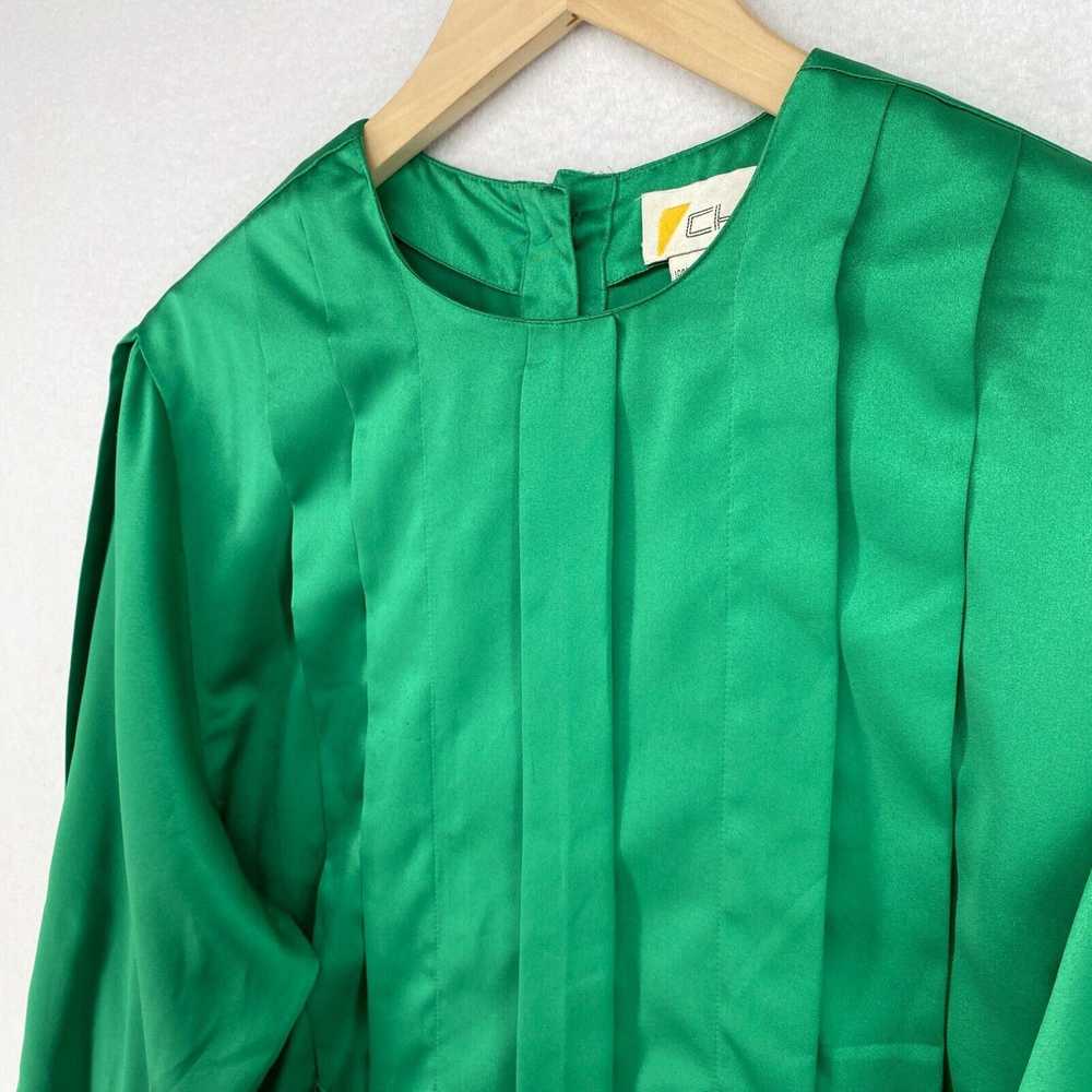 Vintage Vtg CHAUS Top 12 Satin Blouse Pleated Rou… - image 2