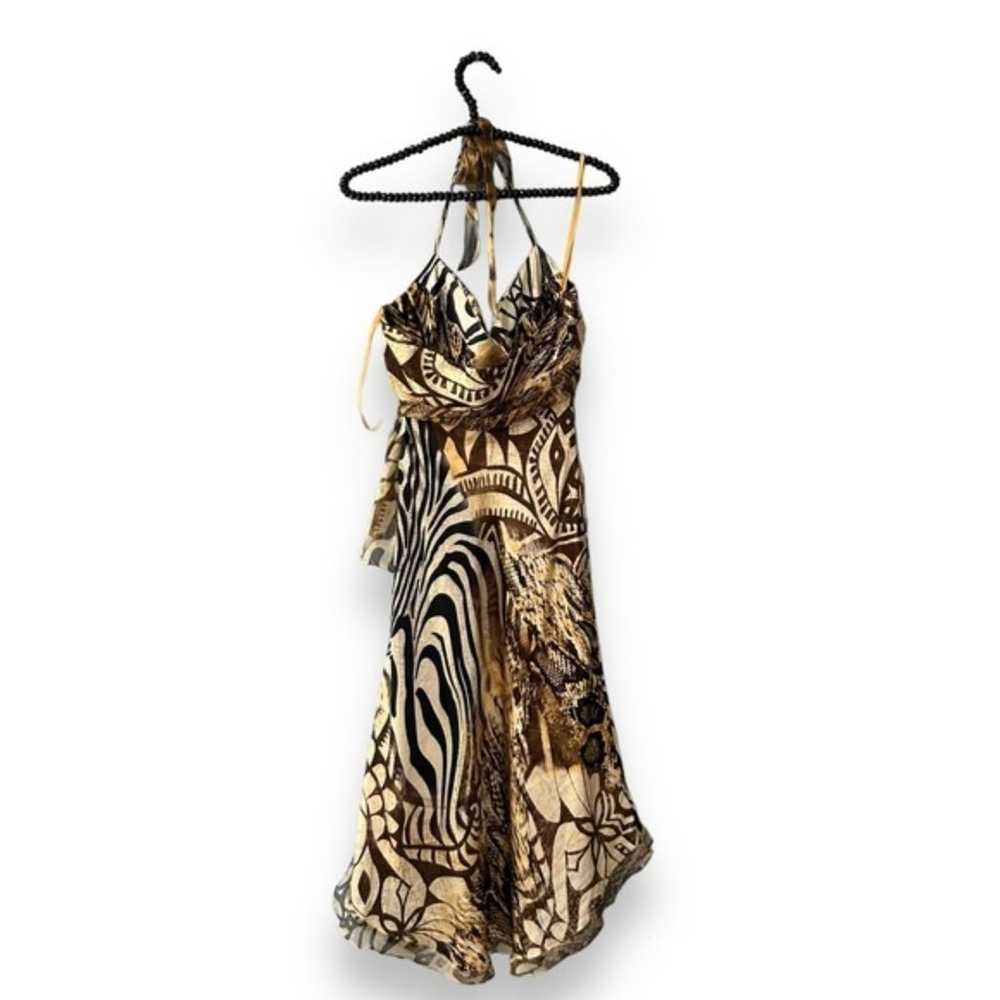 Y2K Cache Halter Dress Animal Print Metallic Silk… - image 3