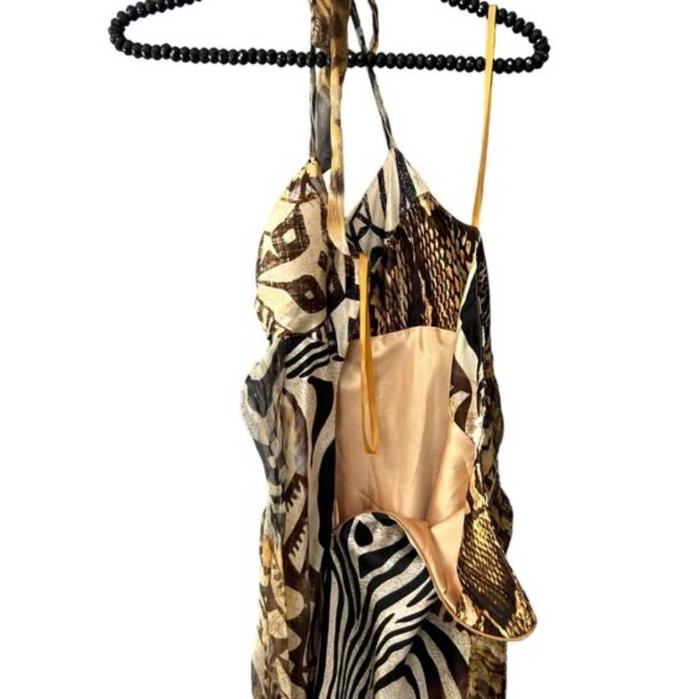 Y2K Cache Halter Dress Animal Print Metallic Silk… - image 4