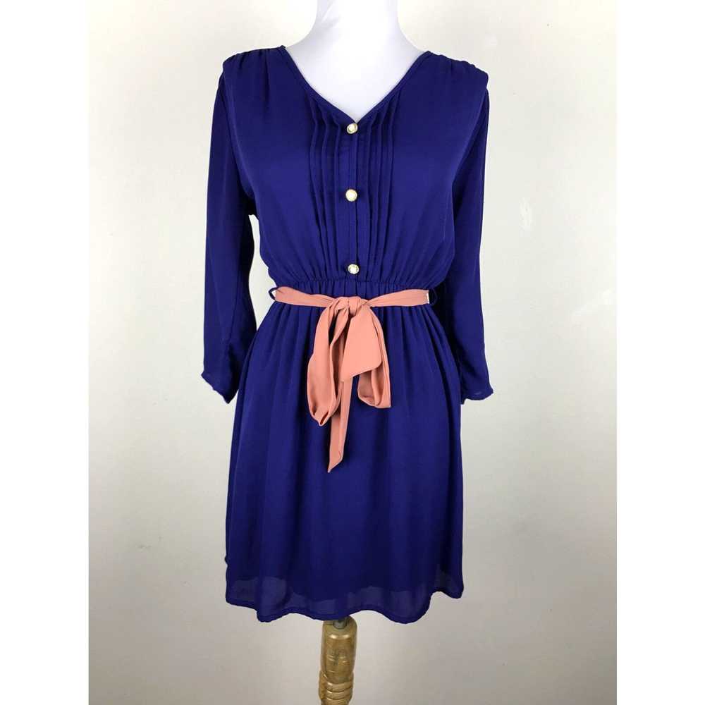 Vintage Blouson Secretary Dress Size S Blue Pink … - image 1