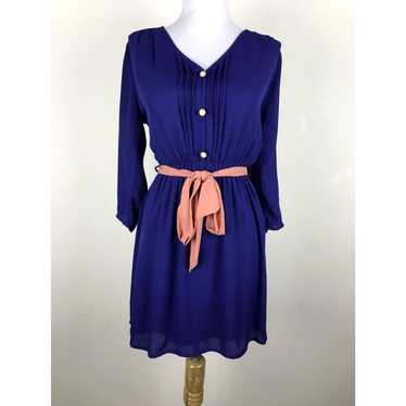 Vintage Blouson Secretary Dress Size S Blue Pink … - image 1